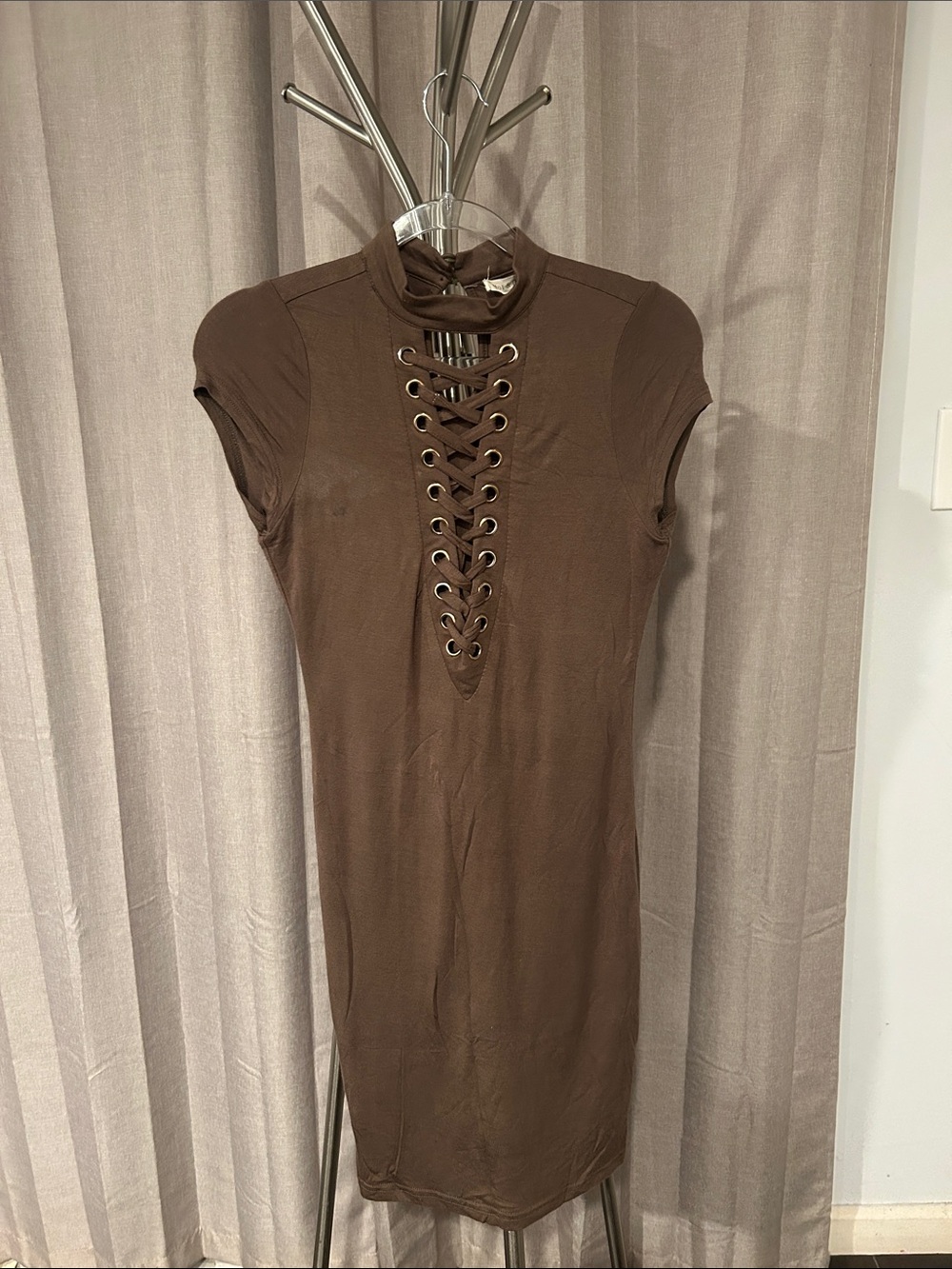 Lace-Up Front Brown/ green  Bodycon Dress